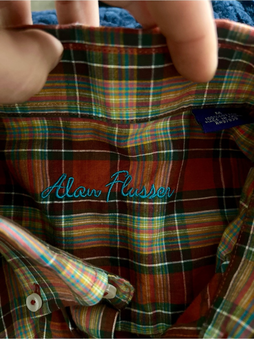 Alan Flusser Plaid Button Front Shirt Men’s Medium Red Cotton Preppy